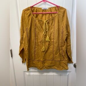 MISS LOOK mustard peasant top with tassel tie. Size 3XL. 100% cotton.